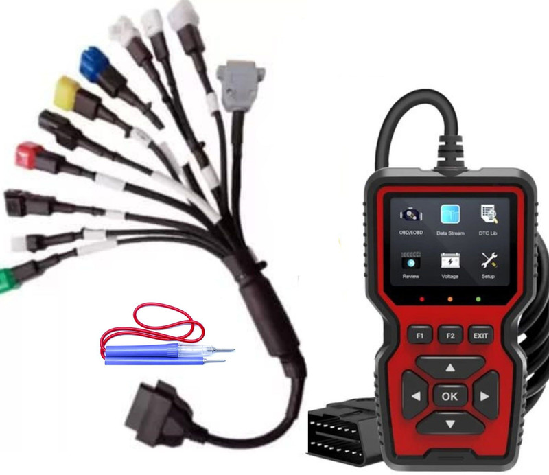 Obdking V519 OBD SCANNER + 11 CORD ALL BIKE UNIVERSAL OBD CABLE + Line Tester OBD Reader