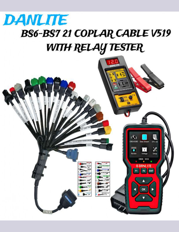 Danlite Bike Diagnostic Tool V519 with 21 Pin Cable and Relay Tester OBD Reader