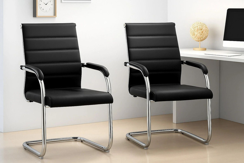Pistevo Leather Visitor Chair | Chrome Finish Metal Frame | 120 kg Capacity | Leather Office Visitor Chair(Black, Set of 2, DIY(Do-It-Yourself))