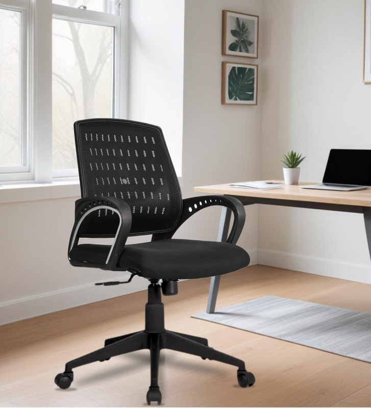 Medallion Adjustable Height, Tilting Push Back Cushion Seat with Locking Seat Revolving Nylon Office Arm Chair(Black, Optional Installation Available)