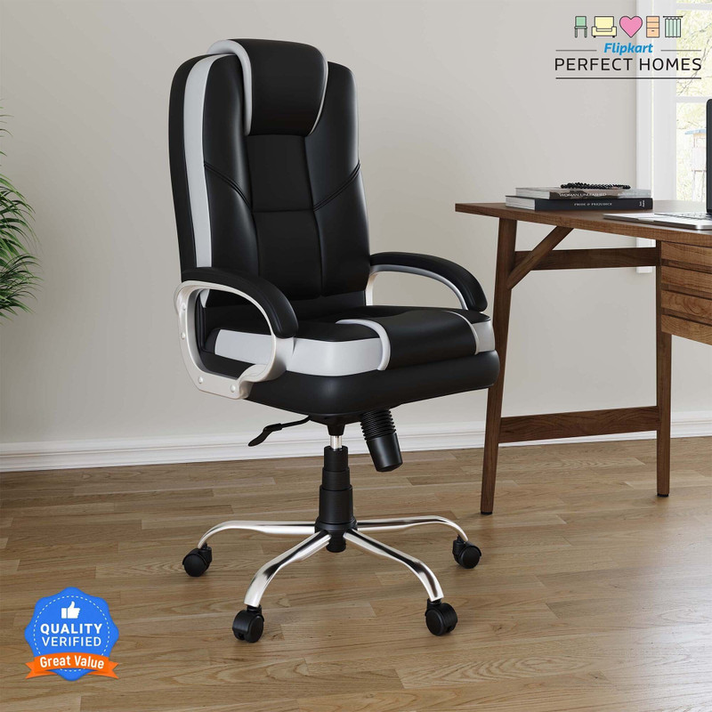 Flipkart Perfect Homes Opulon High Back Leatherette Office Executive Chair Leatherette Office Executive Chair(Black, White, Optional Installation Available)