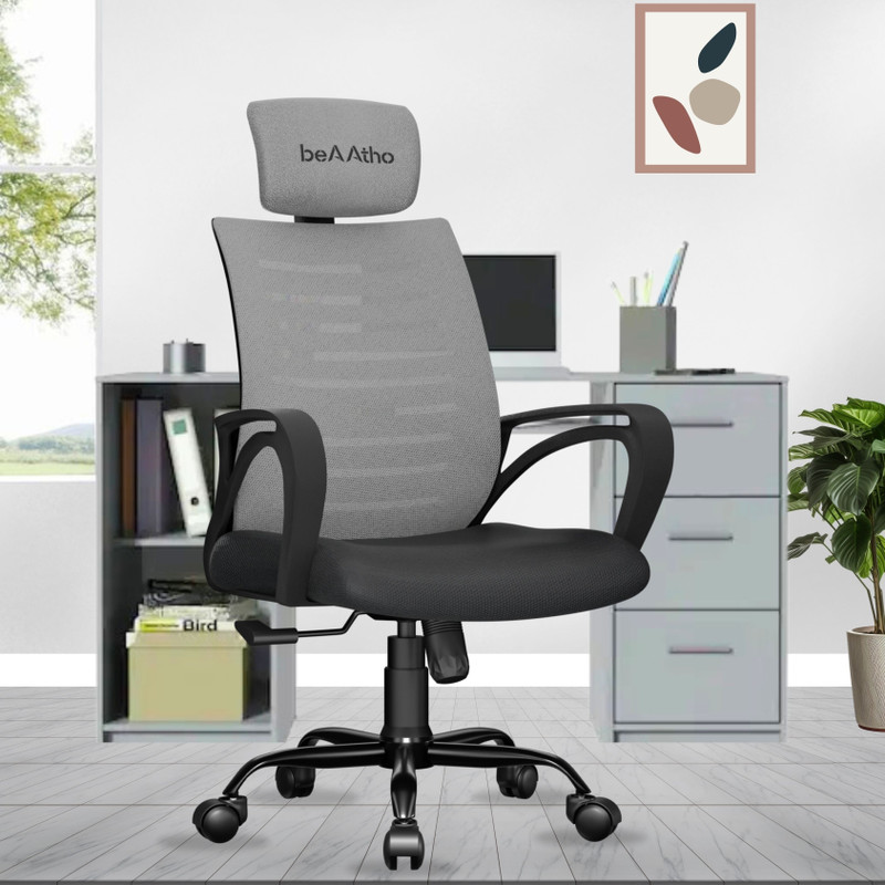 beaatho Verona High Back With Ergonomic Revolving Nylon Office Arm Chair(Grey, Black, Optional Installation Available)