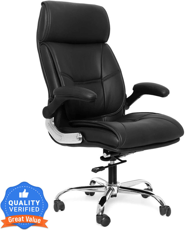 Oakcraft High Back office Leatherette with extra comfort & spacious adjustable Arm Leatherette Office Adjustable Arm Chair(Black, DIY(Do-It-Yourself))