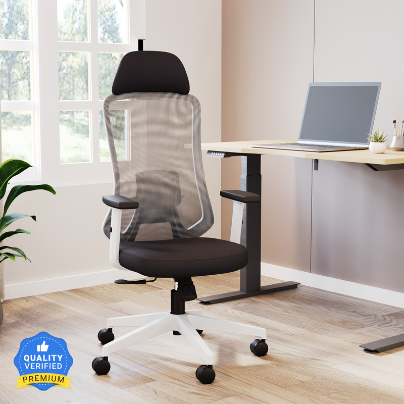 CARLTON LONDON ErgoSmart Fabric, Mesh Office Adjustable Arm Chair(Grey & White, Optional Installation Available)