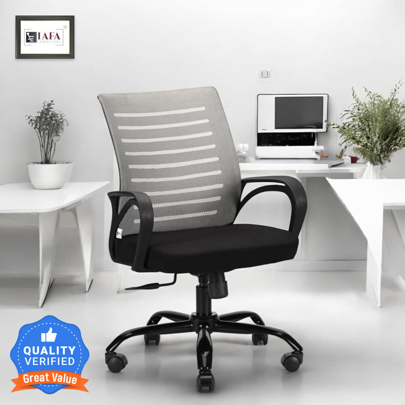 IAFA Diego Mid Back Ergonomic Office Chair Heavy Duty Black Metal Base 2 yr Warranty Mesh Office Arm Chair(Black, Grey, Optional Installation Available)