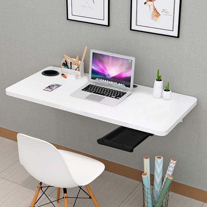 Torche Round cornered solid Wood Powder Coated Steel Wall-Mounted Folding Kitchen and Computer Table Office Table. 28.5 x16 inches . 100% Made in India.(Matt White) Solid Wood Study Table(Wall Mounted, Finish Color - Matt White, Pre-assembled)