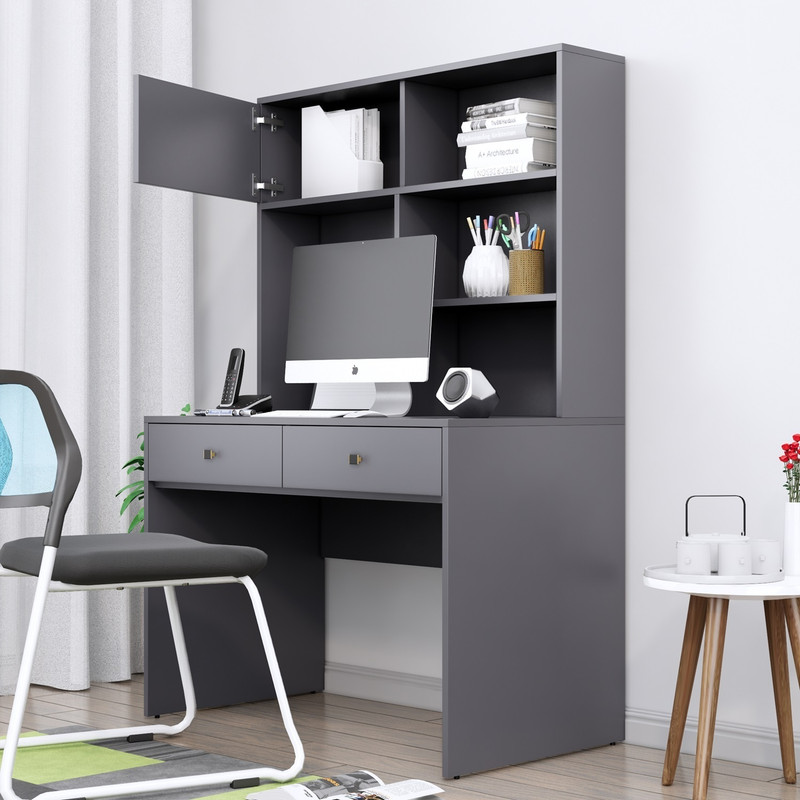 Hexa Red Study Table – Slate Grey, Engineered Wood, DIY Assembly