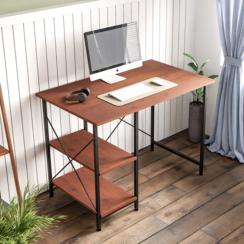 furlay Engineered Wood Study Table(Free Standing, Finish Color - Black, Walnut Shelf, Large Size 100x60CM, DIY(Do-It-Yourself))