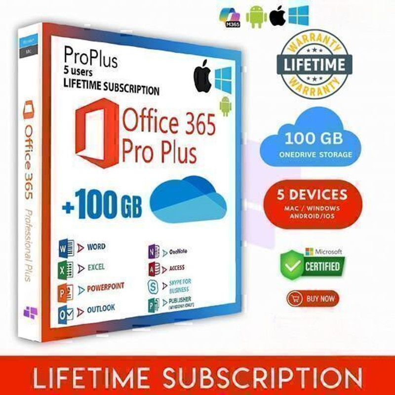 MICROSOFT Office 365 5 User & 100 GB Storage { PC-MAC-ANDROID-IOS-IPAD-Tablet}