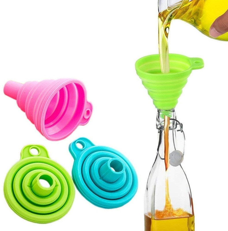 PERIZONE Collapsible Silicone Funnel Flexible/Foldable for Water Bottle Liquid Transfer Silicone Funnel(Multicolor, Pack of 4)