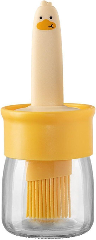 wodlapni 200ml Glass Olive Oil Dispenser Bottle with Silicone Brush for Cooking Vinegar glass Round Pastry Brush(Pack of 1)