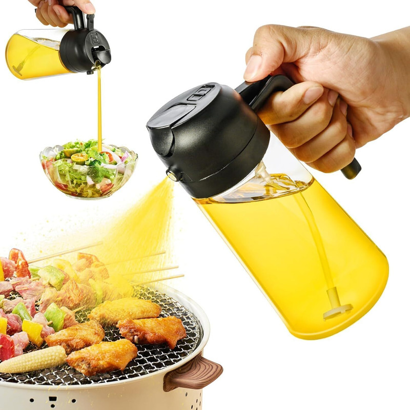DealGuru 500ml 2 in 1 Olive Oil Sprayer and Oil Dispenser Bottle 500 ml Glass, Plastic Spray Bottle(Pack of 1, Multicolor)