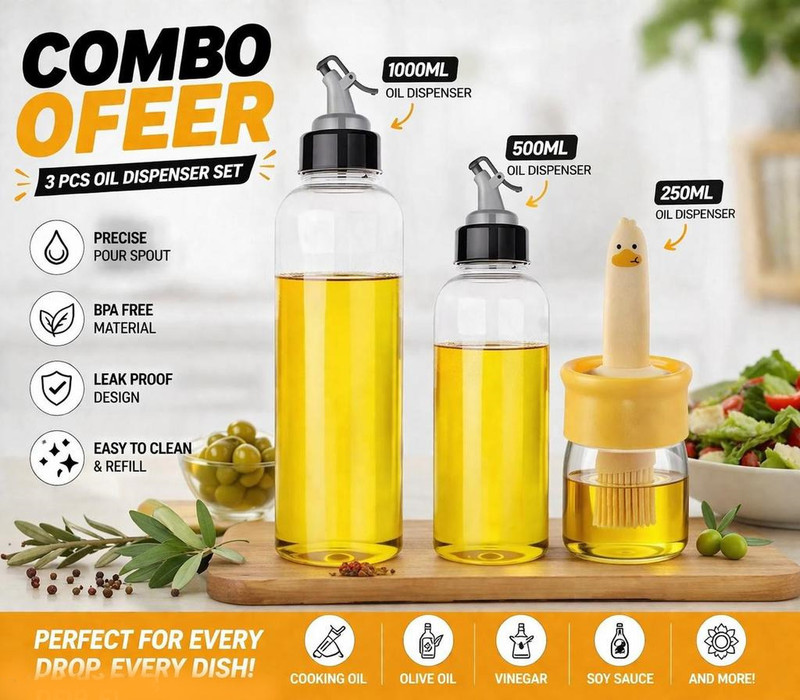 Jaybalaji 250 ml, 500 ml, 1000 ml Cooking Oil Dispenser Set(Pack of 3)