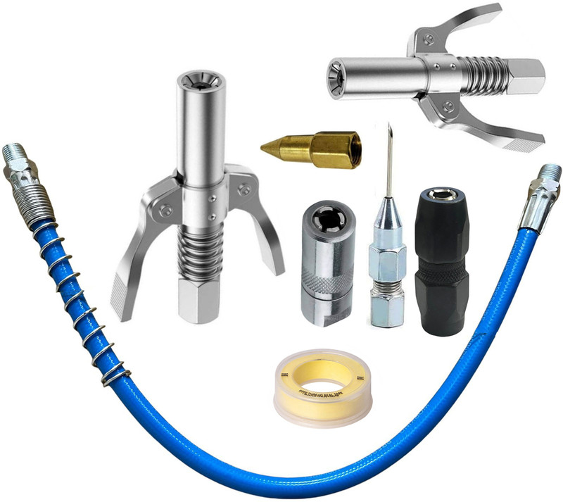 EPITECH MART Grease Gun Coupler 2Pc With 4Pc Grease Gun Adaptor, 1Pc Teflon Tap, 15inch Pipe Manual Dispenser(0 g Pack of 8)