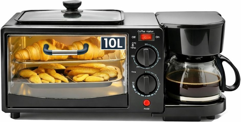 TrendyAppliances 10-Litre 3-in-1 Breakfast Maker with Oven, Coffee Maker & Timer Control(Black)