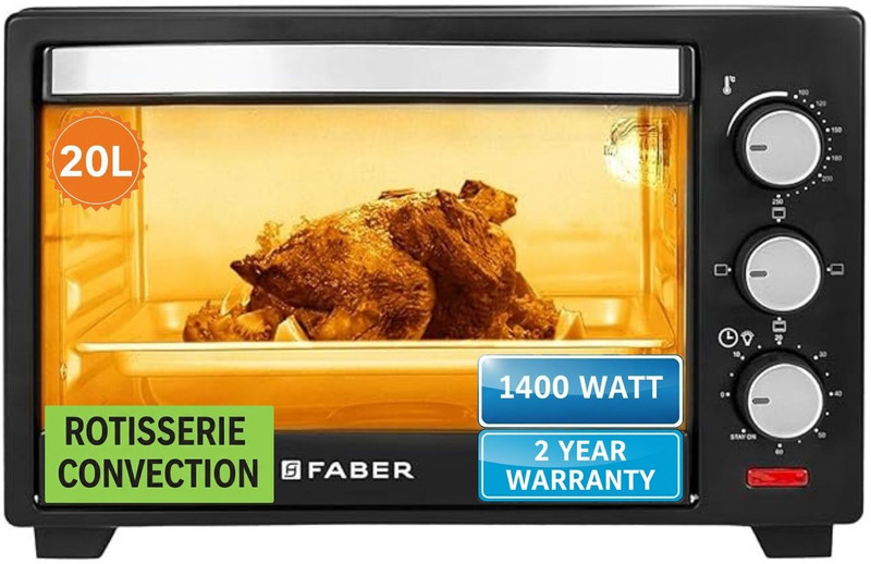 FABER 20-Litre Oven Toaster Grill (OTG)(FOTG 20L NEO BK|Inner Light| Bake, Fry, Roast, Grill, Toast| 2 Years Warranty|, Black)