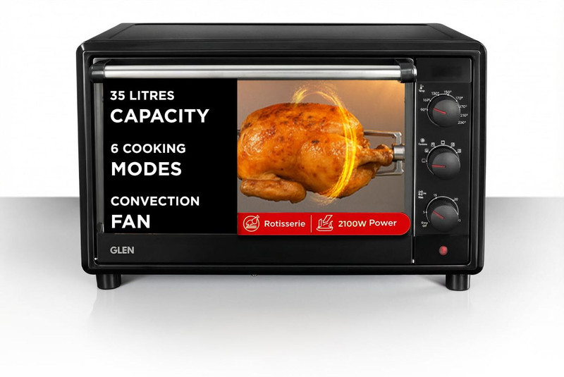 Glen 35-Litre Oven Toaster Grill OTG OTG -35 L Motorized Rotisserie, Convection Fan, 2100W - Black (SA5035BLRC), Black