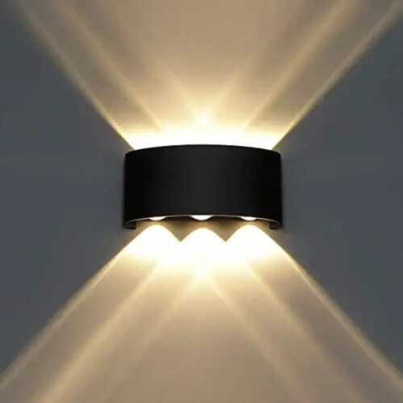 CIRAMA 2 Ray Oval Up-Down LED Outdoor Waterproof IP65 Exterior Wall Step Light Fixture Lamp (Warm White, Black Body) 2Watts Post Light Outdoor Lamp(Black)