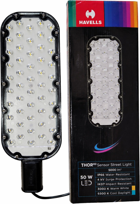 Rgtas Havells 50w Sensor Street Light| Thor|Outdoor Street Light with Waterproof and IP-66 Protection, 6500K| Street Light Outdoor Lamp(Black)