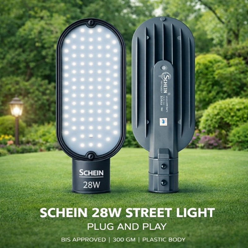 SCHEIN 28W BIS Approved R-97001945 & ISO Certified LED Street Light | High Brightness White Light | IP66 Waterproof & Dustproof | Durable Polycarbonate Body | Energy Efficient Outdoor Lighting Solution for Streets, Roads, Gardens, Parking Areas, Residential & Commercial Spaces | Pack of 1 Street Lig