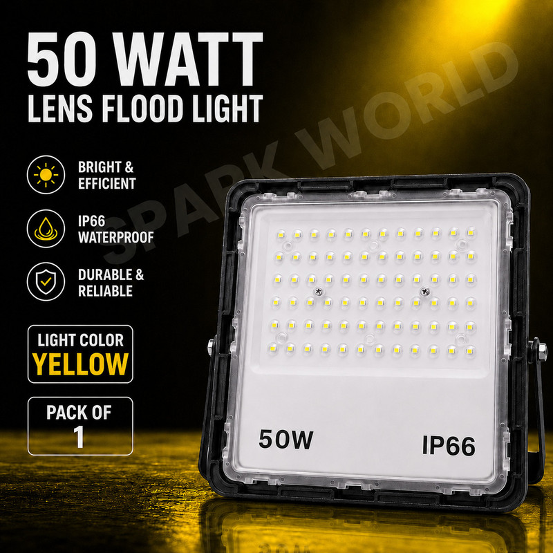 spark world Lens Flood light extra life 50 Watt LED light pack of 1 (YELLOW) Flood Light Outdoor Lamp(Yellow)