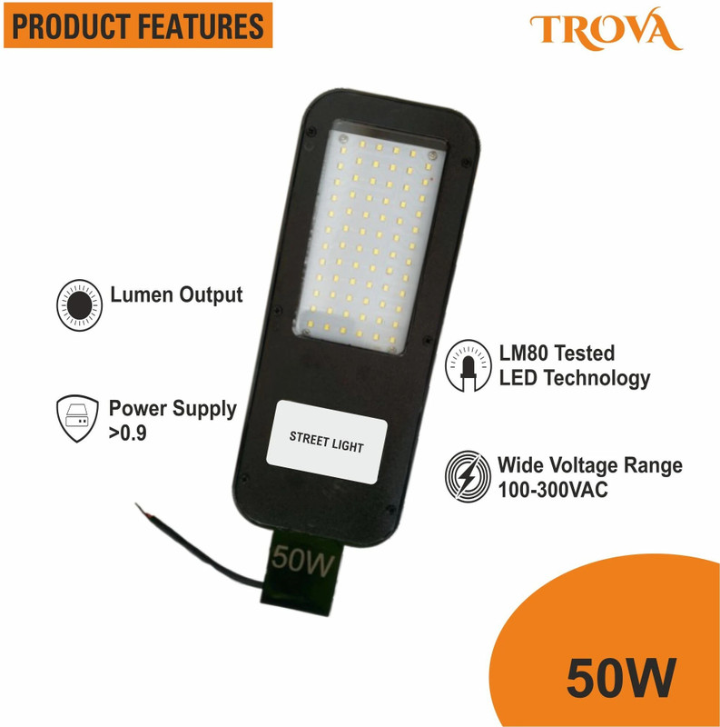 Trova 50W LED Street Lamp | Heavy-Duty Outdoor Light | IP65 Waterproof | Industrial, Commercial & Residential Use (Pack of 1) Street Light Outdoor Lamp(Black, Grey)