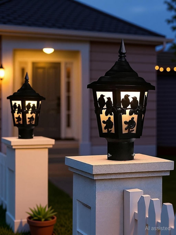 GAUVIK Bird Outdoor Gate Pillar Light Black Pack of 2 – Weatherproof Metal + Glass Post Lamp B22 Holder for Boundary/Garden Gate Light Outdoor Lamp(Black)