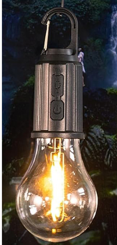 SUNFREE Rechargeable Camping Hanging Bulb with 3 Modes Decorative Tent Lamp for Camping, Hiking, Backpacking, Emergency Outage Post Light Outdoor Lamp(Black)