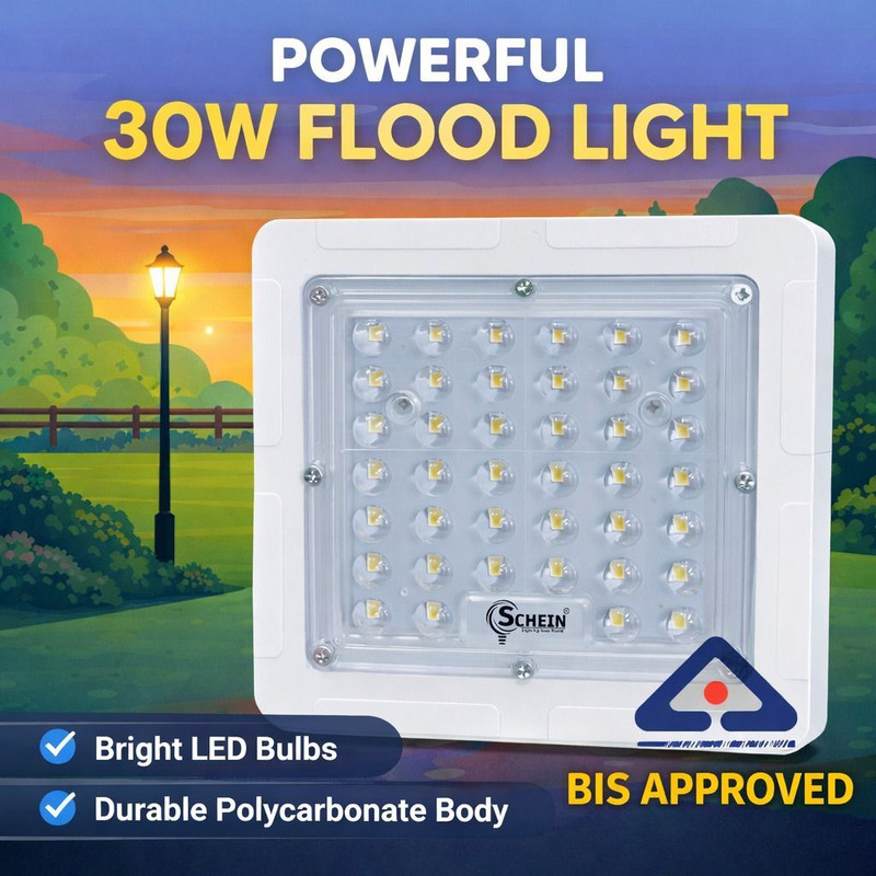 SCHEIN 30 Watt LED Outdoor Flood Lamp | White Color | Pack of 1 | BIS Approved | Water and Dust Resistant | Plastic Body | 50000+ Hours LED Life Flood Light Outdoor Lamp(White)