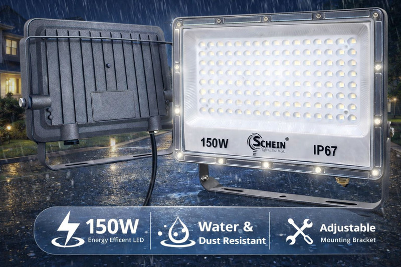 SCHEIN 150W High Power LED Flood Light White | Pack of 1 | BIS Approved | Aluminium Die-Cast Slim Body | Waterproof Dust Resistant Outdoor Light for Warehouse Parking Area Street Lighting Flood Light Outdoor Lamp(Grey)