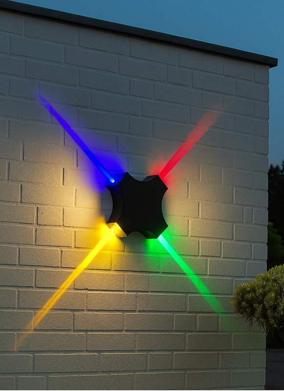 Hybrix LED 4 Way Indoor/Outdoor Wall/Ceiling Laser light (8 Watt) Shockproof Elegant Water Proof Fiber Body, Multicolor Light Color (PACK OF 1) Post Light Outdoor Lamp(Black)