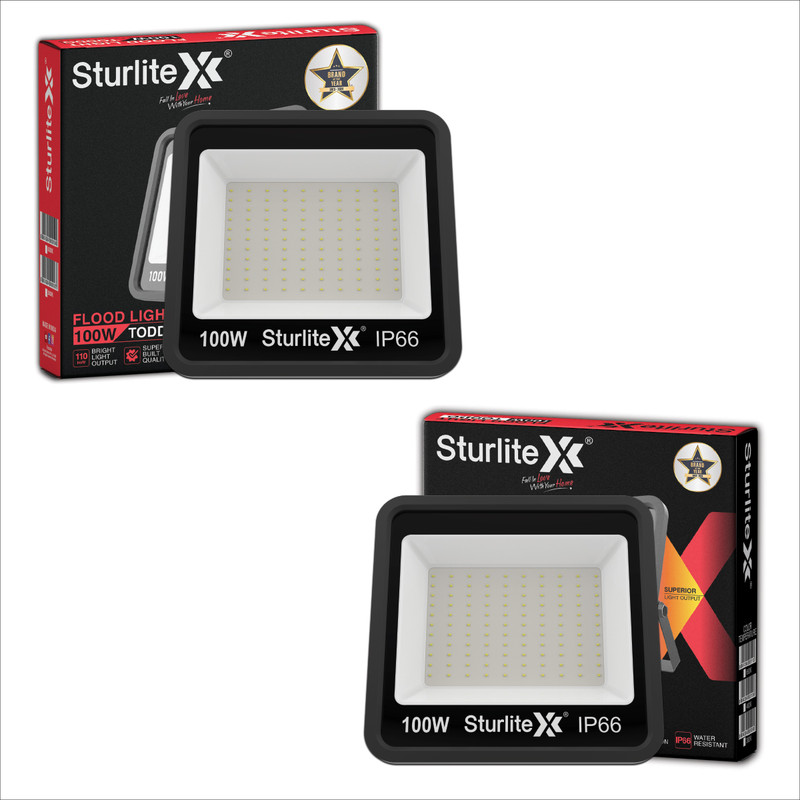 Sturlite Toddo 100 W LED Flood Light - (Pack of 2) (L-G-0187-100W) Flood Light Outdoor Lamp(Black)