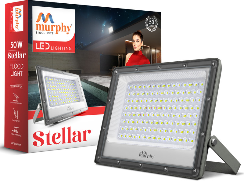 MURPHY Stellar 50W LED Flood Light with 2-Year Warranty | Cool White | High Brightness Outdoor LED for Security, Landscape, Warehouse, Backyard | IP66 Waterproof | BIS Approved – Pack of 5 Flood Light Outdoor Lamp(Black)