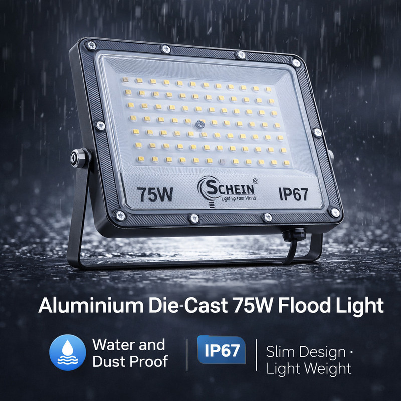 SCHEIN LED Flood Light 75 Watt Outdoor | Super Bright Lighting | Long Life LED | BIS Approved | Water Dust Resistant | Slim Design | Pack of 1 Flood Light Outdoor Lamp(Grey)