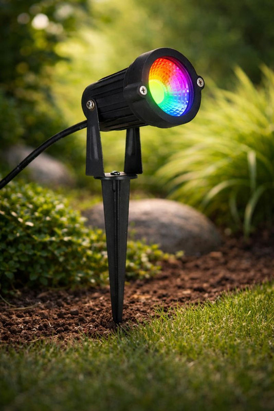 Hybrix LED Spike Light, Spot Light, Focus Light for Home Garden, (6 Watt), Bridge Lux Optical COB LED, Green Light, Elegant Fiber Body, IP67 Waterproof for Indoor/Outdoor Use, 7 In 1 Automatic Color Changing Light (SINGLE) Post Light Outdoor Lamp(Black)