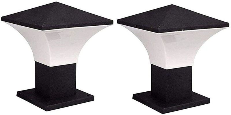 LazyHomez Metal and Unbreakable PVC Modern Lights for Garden Gate & Outdoor (Pack of 2) Gate Light Outdoor Lamp(Black, White)