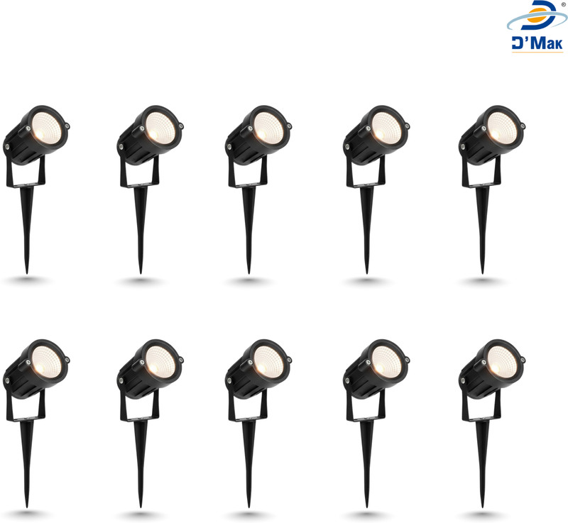 D'Mak LED Outdoor Garden Spot and Spike 5W IP65, Warm White 3000K, with 1 Year Warranty, Aluminium Body (5Watt) - Set of 10| Garden Lights | | 5w Garden Light | Flood Light Outdoor Lamp(Yellow)