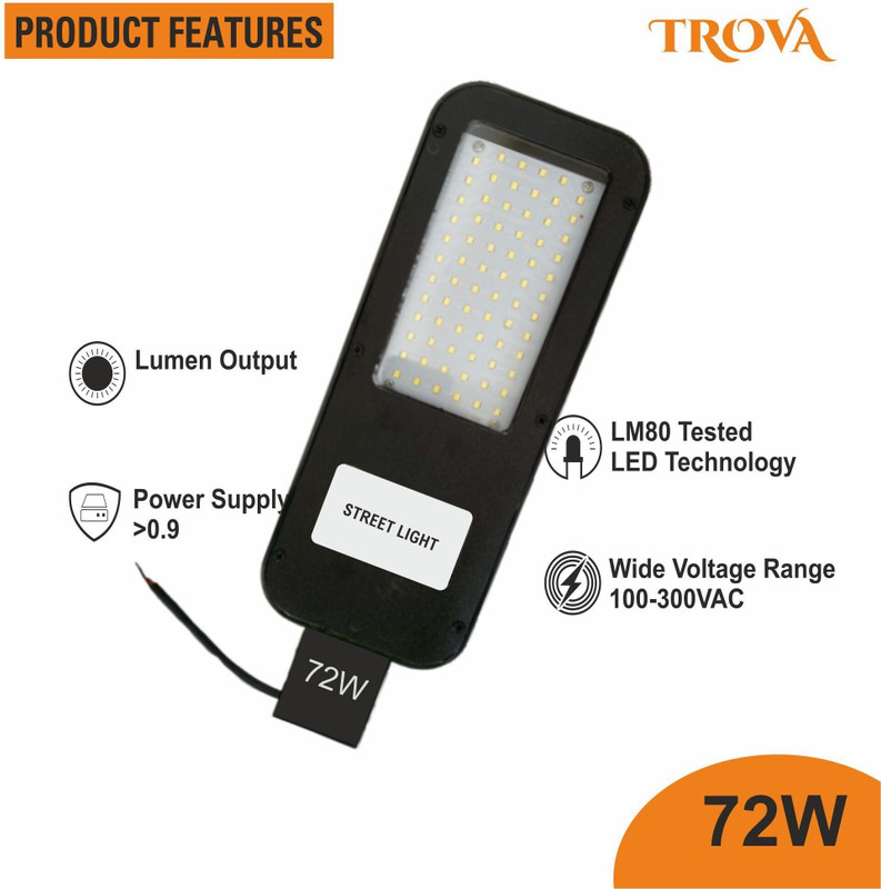 Trova 72W LED Street Light – High Lumen, Waterproof IP65 Outdoor Lighting for Streets, Parking Lots & Industrial Areas Street Light Outdoor Lamp(Black, Grey)