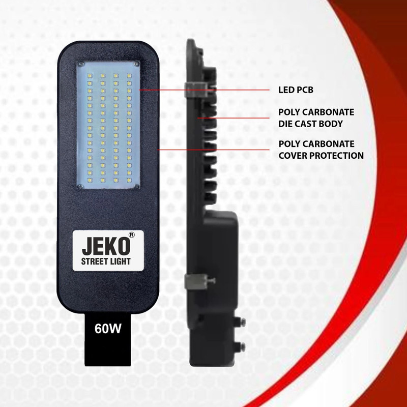 Jeko Ultra-Bright 60W LED Street Light – BIS Approved, Waterproof Outdoor Lamp for Roads, Gardens & Parking Areas 2.0 New Street Light Outdoor Lamp(Black)