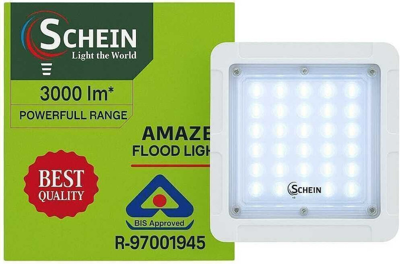 SCHEIN 30W LED Flood Light (Pack of 1) – BIS Approved (R-97001929) & ISO Certified | Plastic Body | Cool White 6500K | Waterproof & Energy Efficient | Outdoor Lighting for Home | Garden | Garage | Security | Warehouse | Commercial Use Flood Light Outdoor Lamp(White)