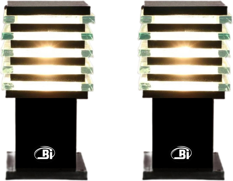 Bonzer India BLACK (METAL, GLASS) (Pack of 2 ) ICE CUBE Gate Light Outdoor Lamp(Black)
