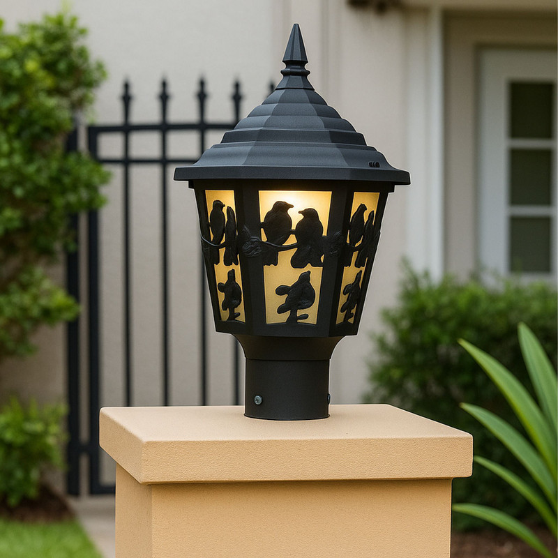 Sinoman Main Outdoor Gate Light Fixture Vintage Waterproof Black Metal Pillar Lamp Bird Design, Durable Exterior Decoration Fixture for Balcony, Fence Posts, Lawn, Villa (Pack of 1) (Without Bulb) Gate Light Outdoor Lamp(Black)