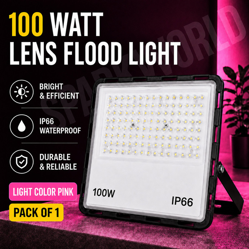 spark world 100W Lens Model IP66 Waterproof Led Flood Light Outdoor Lamp With 1 year warranty Flood Light Outdoor Lamp(Pink)
