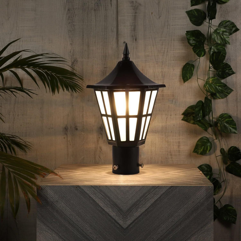 GENREE Outdoor410G Metal and Glass Classy Gate Light Outdoor Light Pillar Light Garden Light Gate Light Outdoor Lamp(Black)
