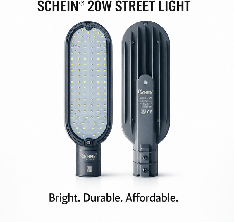 SCHEIN 20W LED Street Light – Energy Saving | BIS APPROVED | PLASTIC BODY | RUST RESISTANT | WATER AND DUST RESISTANT | IP65 | Outdoor Lamp for Roads & Pathways | WHITE | PACK OF 1 PCS Street Light Outdoor Lamp(Grey)