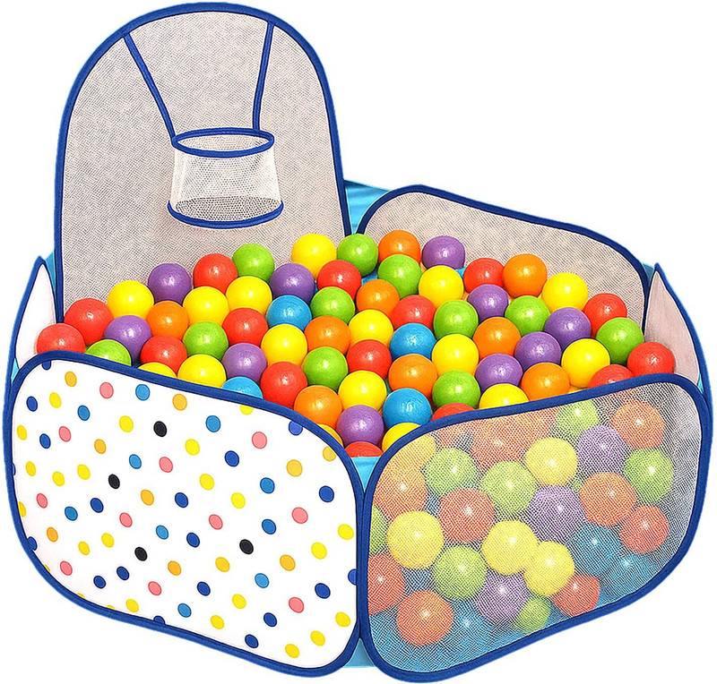 Kidsmate Foldable Hexa Ball Pool for Kids | Dotted Print, Mesh Walls | Balls not Included(Multicolor)