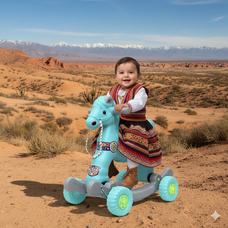 TOYPROFESSOR kids Rock Pony horse with plastic wheel rocker and rider(Grey)