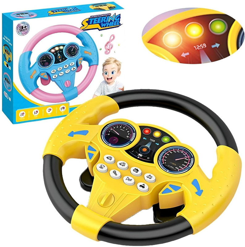 BeFunky Interactive Kids Steering Wheel To Realistic Driving Simulator with Lights(Yellow)