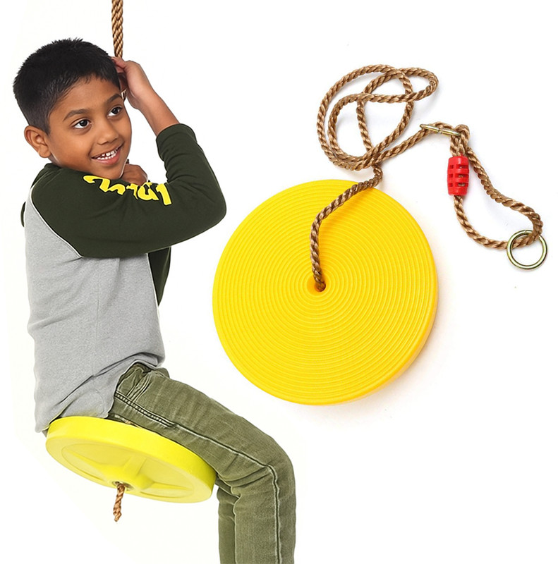 HOP N PLAY Plastic Disc Hanging Tree Rope Swing Round Seat for Kids Outdoor Indoor Swing(Yellow)