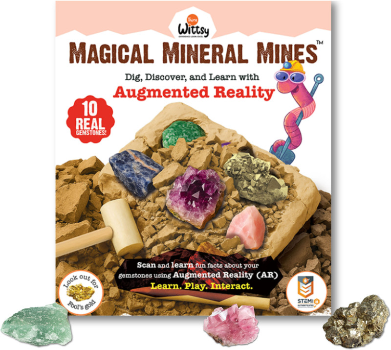 ThinkWittsyLLP Gemstone Excavation kit- AR gemstone digging Kit with 10 Real Gemstones for Kids(Multicolor)
